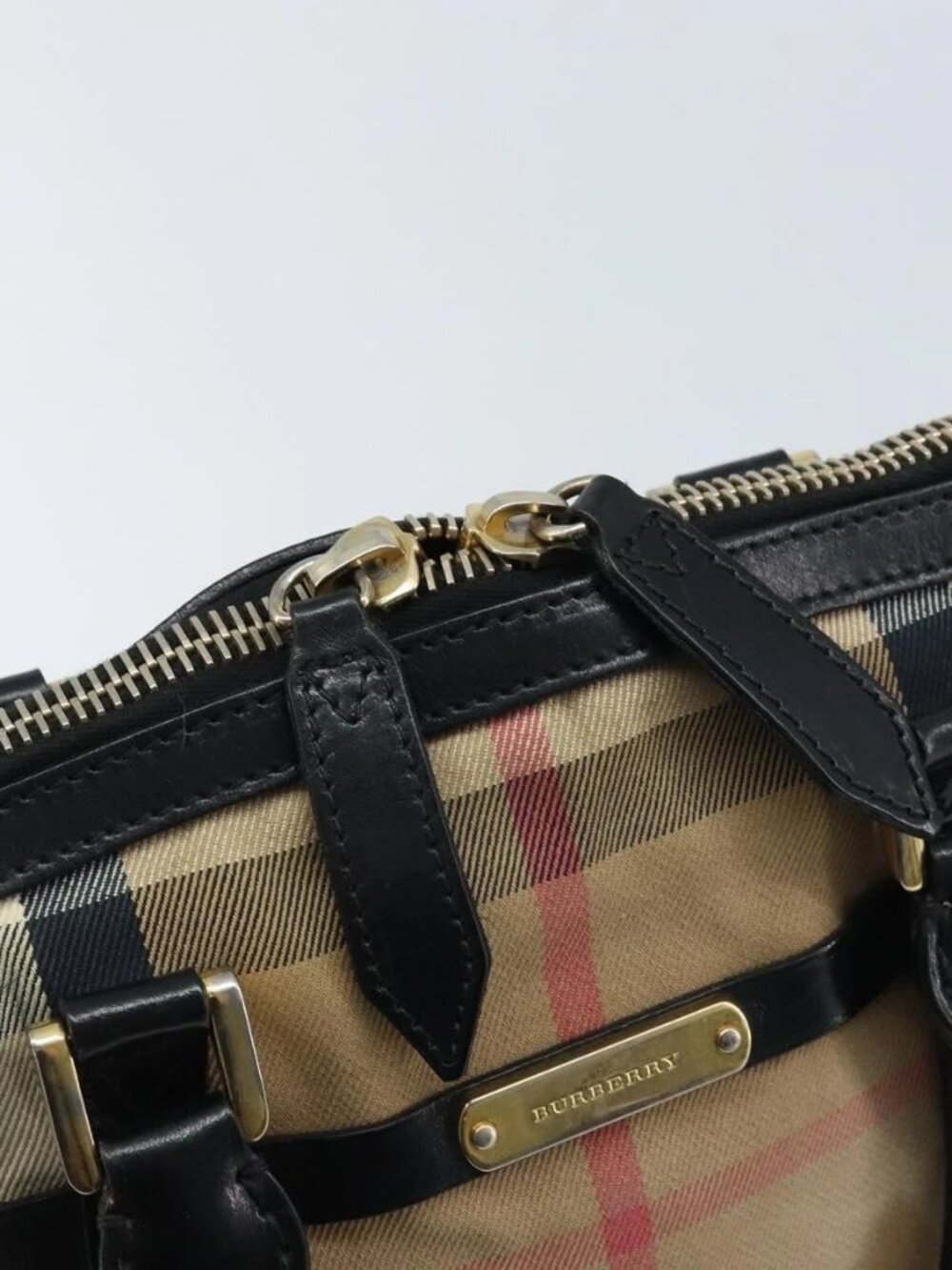 BURBERRY Nova Check Hand Bag Canvas Beige Gold Auth 172387 - Picture 13 of 16
